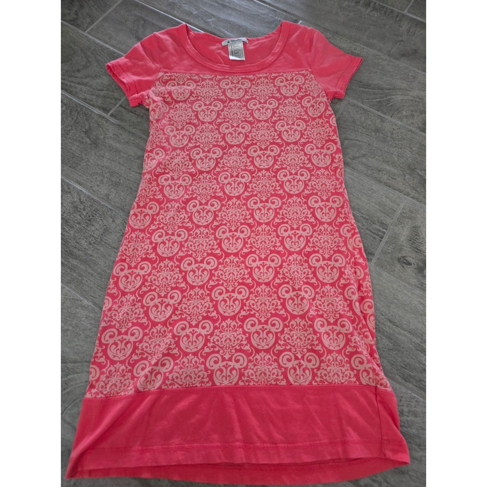 Disney Parks Mickey Mouse Damask Pink T-Shirt Dress Womens Small Short Sleeve